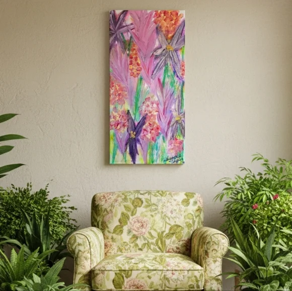 HANDCRAFTED Abstact Floral Painting HANDPAINTED & HANDMADE Contemporary Wall Art - Picture 1 of 16